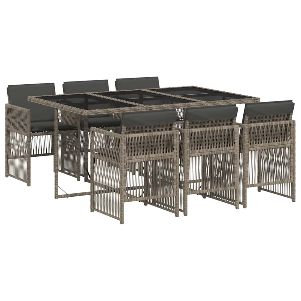 Set da Pranzo da Giardino 7 pz con Cuscini in Polyrattan Grigio