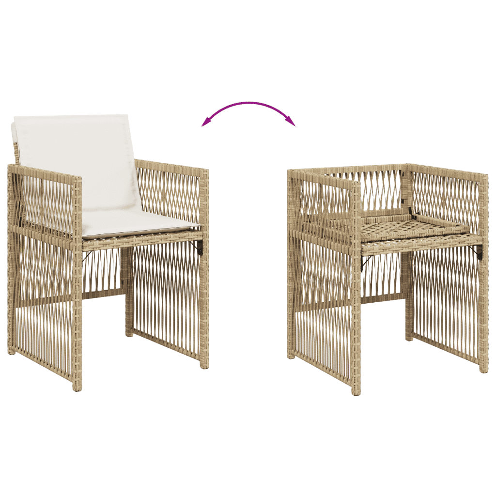 Set da Pranzo da Giardino 7 pz con Cuscini Beige in Polyrattan