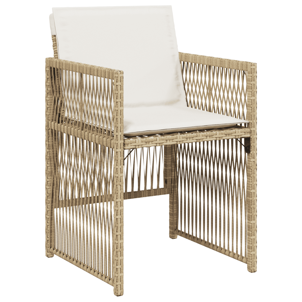 Set da Pranzo da Giardino 7 pz con Cuscini Beige in Polyrattan