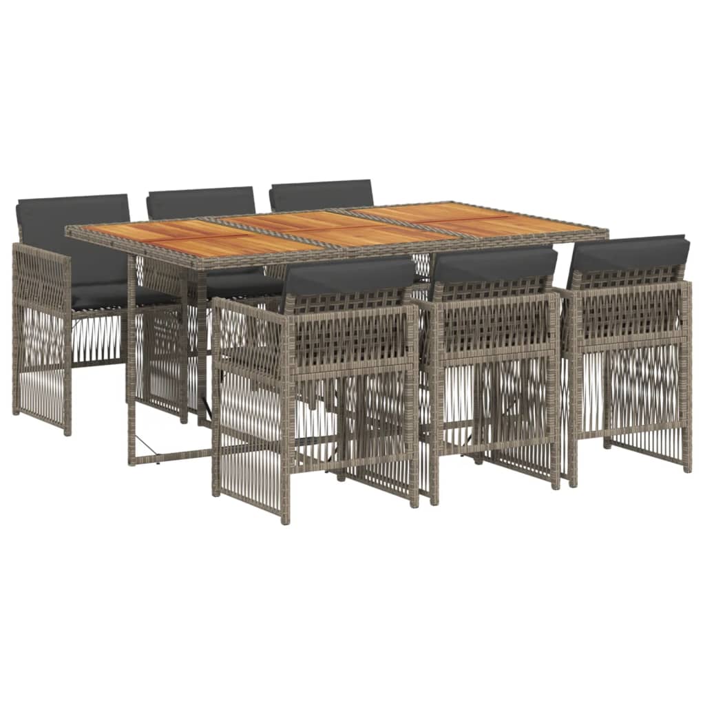 Set da Pranzo da Giardino 7 pz con Cuscini in Polyrattan Grigio