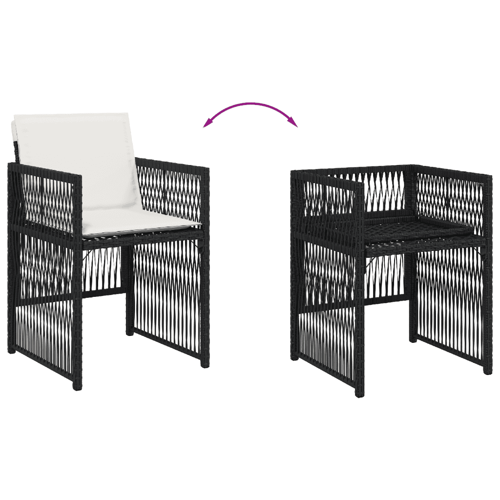 Set da Pranzo da Giardino 7 pz Nero con Cuscini in Polyrattan