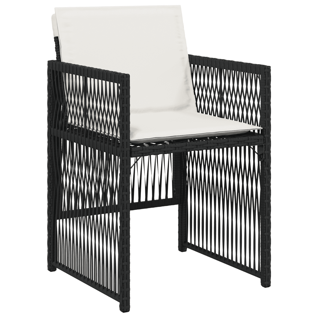Set da Pranzo da Giardino 7 pz Nero con Cuscini in Polyrattan