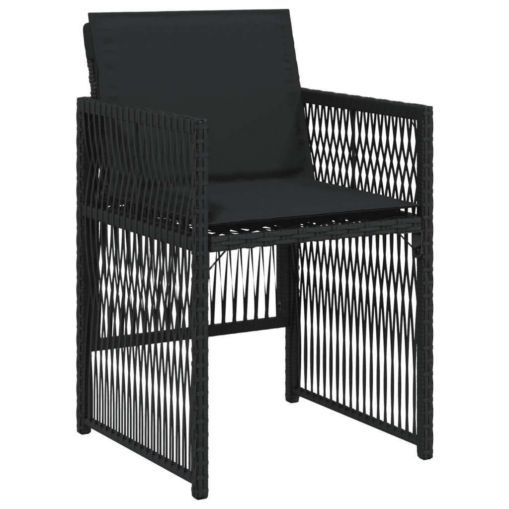 Set da Pranzo da Giardino 9 pz con Cuscini Nero in Polyrattan