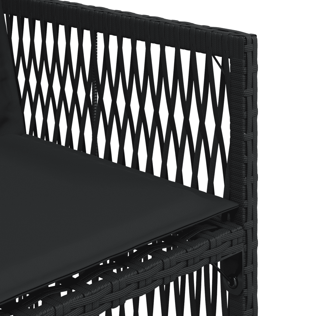 Set da Pranzo da Giardino 9 pz con Cuscini Nero in Polyrattan