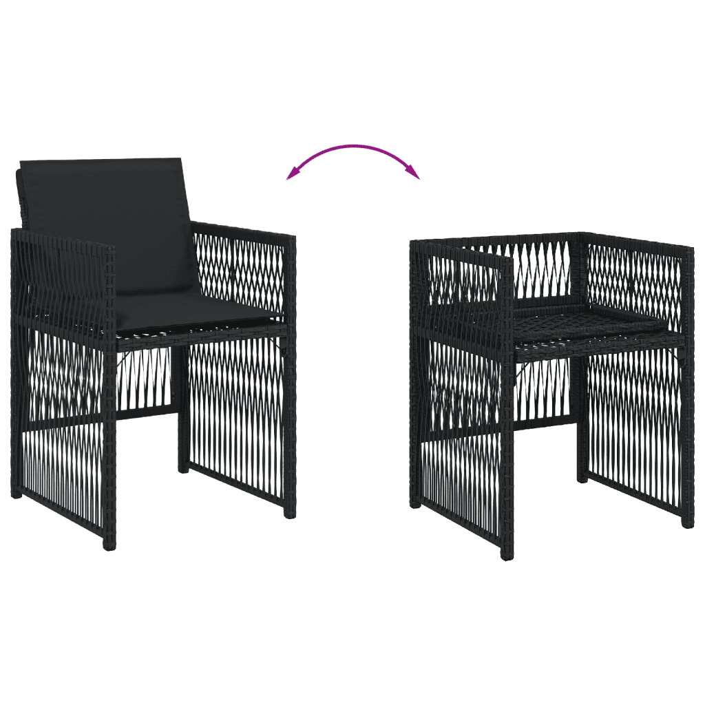 Set da Pranzo da Giardino 9 pz con Cuscini Nero in Polyrattan