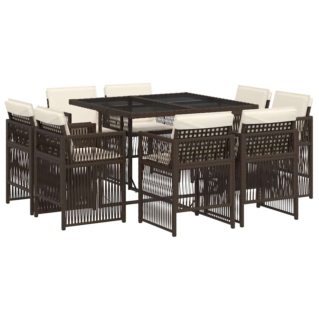 Set da Pranzo da Giardino 9pz con Cuscini Marrone in Polyrattan