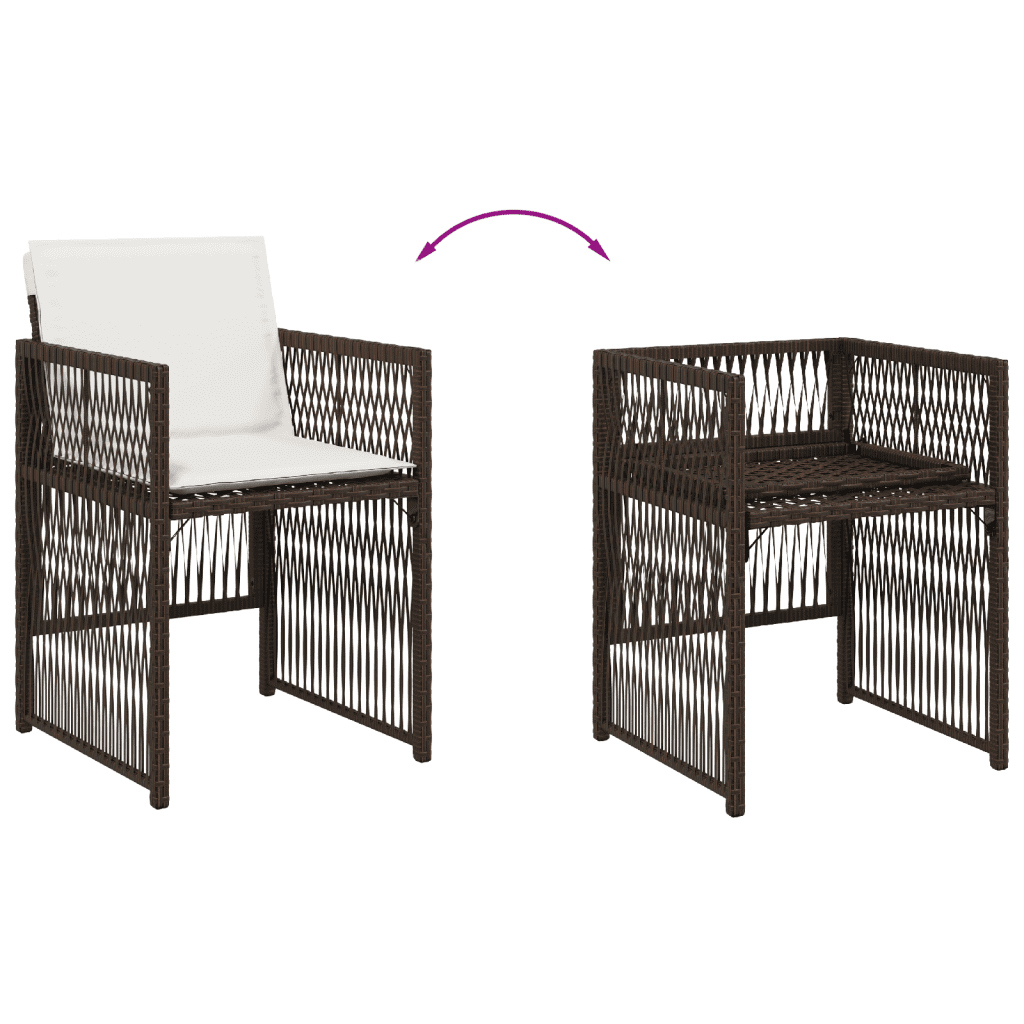 Set da Pranzo da Giardino 9pz con Cuscini Marrone in Polyrattan