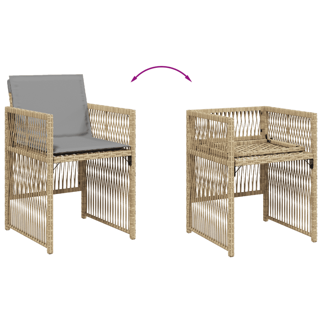 Set Pranzo da Giardino 9 pz con Cuscini Beige Misto Polyrattan