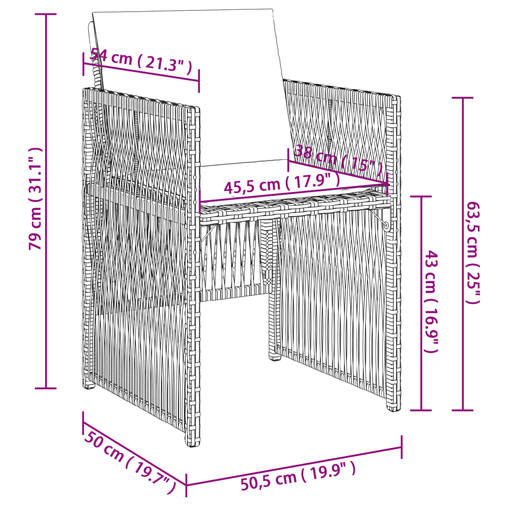 Set da Pranzo da Giardino 9 pz con Cuscini in Polyrattan Grigio