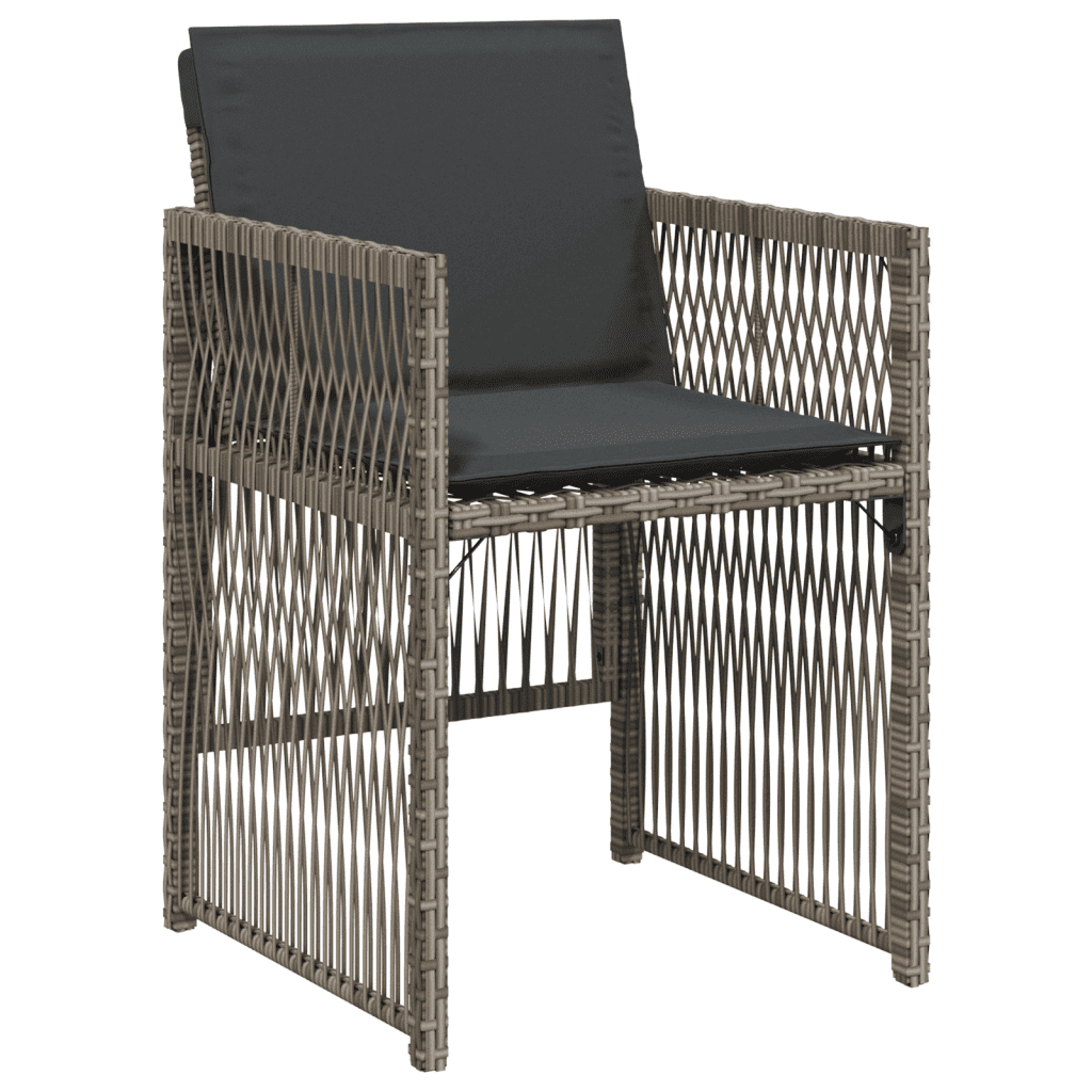 Set da Pranzo da Giardino 9 pz con Cuscini in Polyrattan Grigio