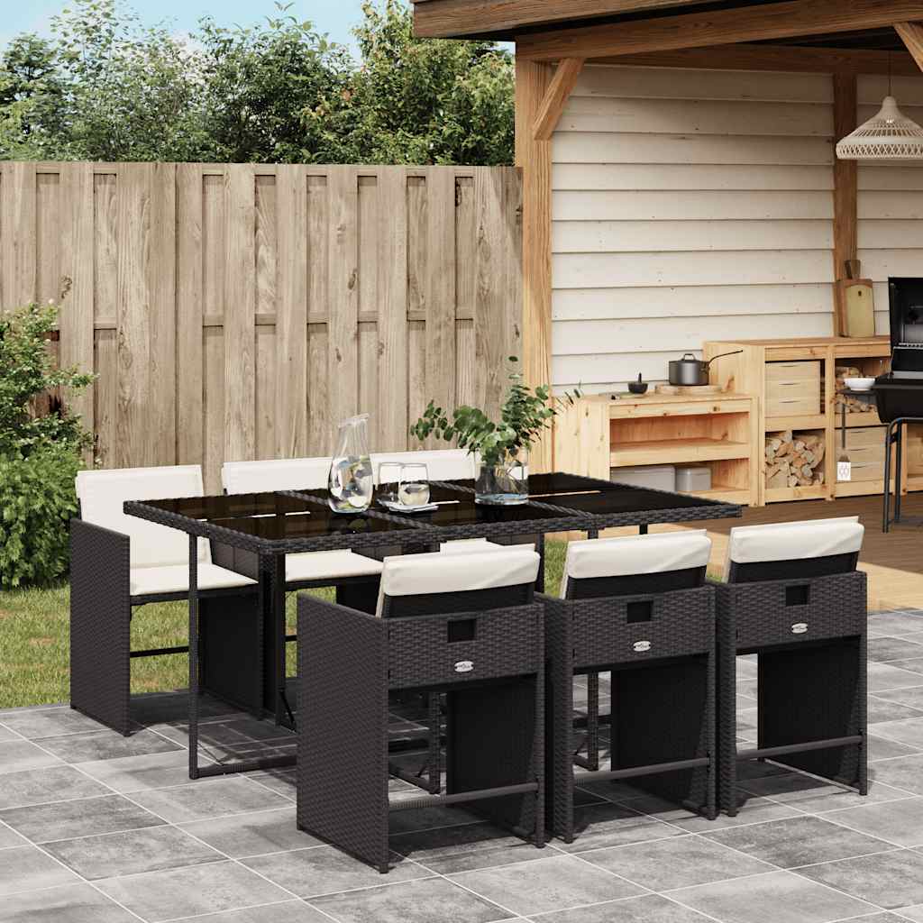 Set da Pranzo da Giardino 6 Sedie Nero Rattan PE