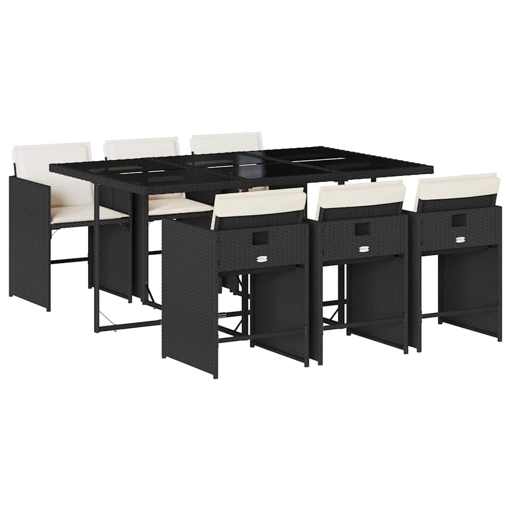 Set da Pranzo da Giardino 6 Sedie Nero Rattan PE