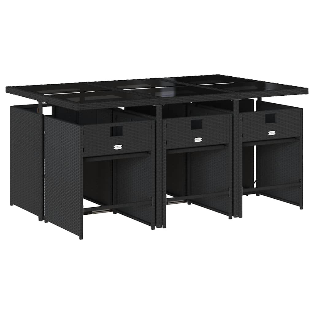 Set da Pranzo da Giardino 6 Sedie Nero Rattan PE