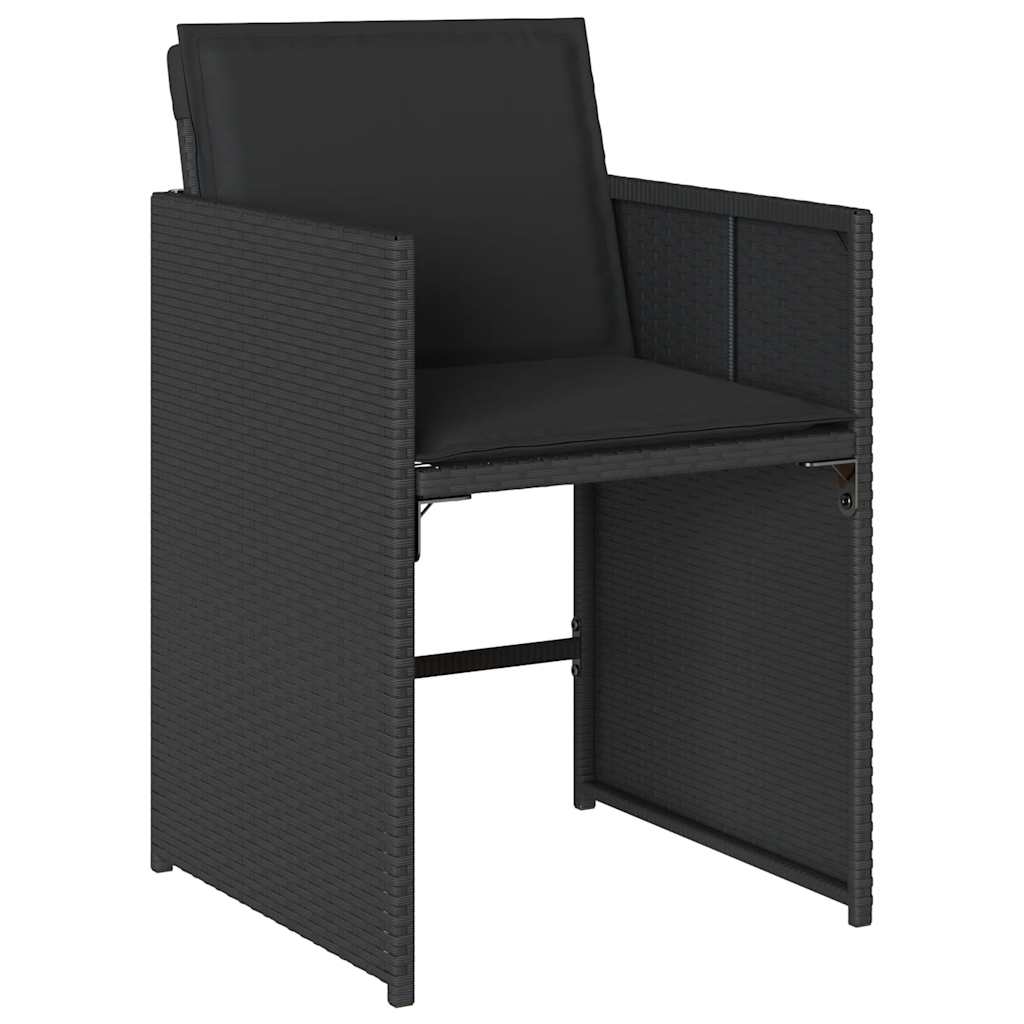 Set da Pranzo da Giardino Nero 7 pz con Cuscini Sfoderabili