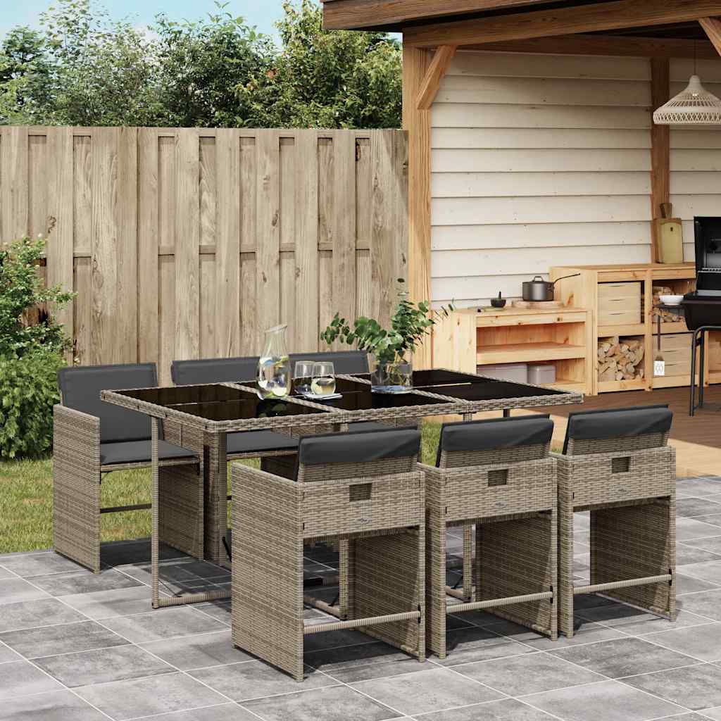 Set pranzo da giardino 6 posti in rattan PE grigio