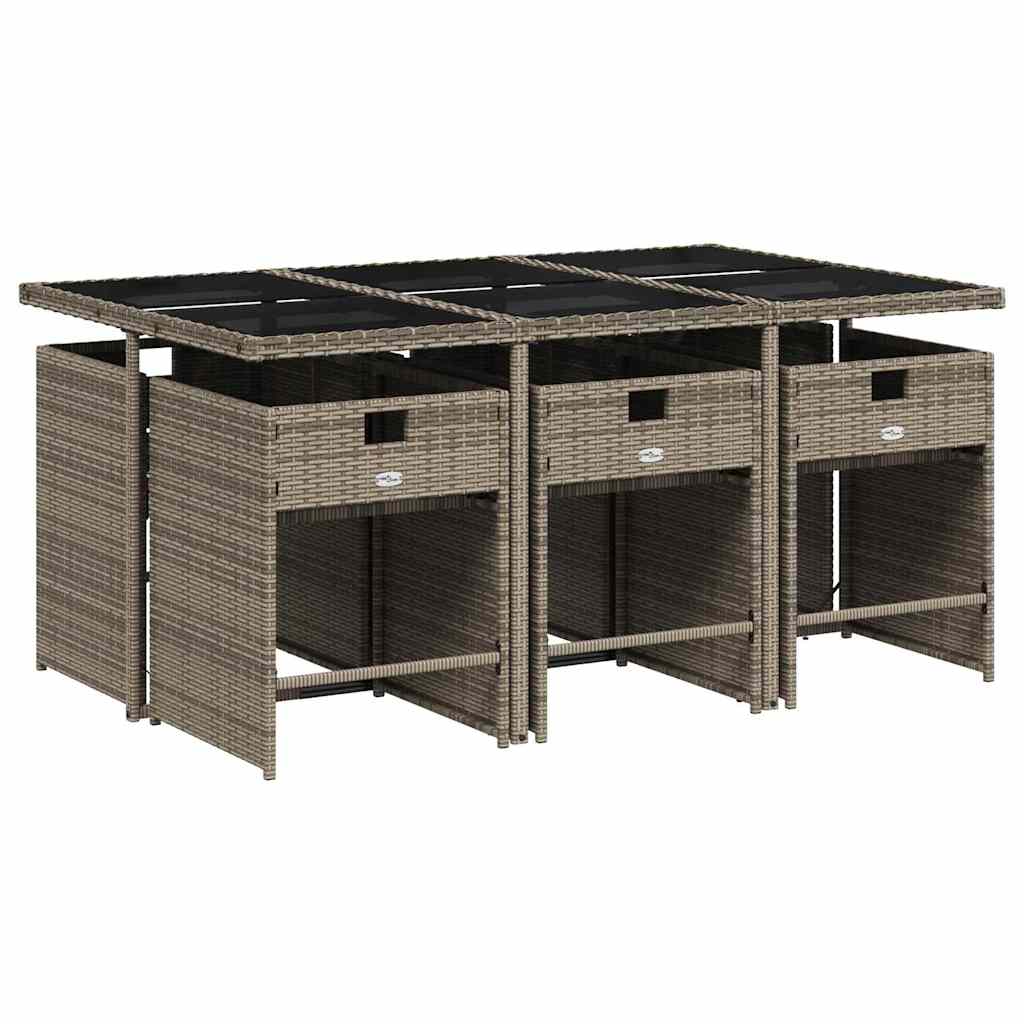 Set pranzo da giardino 6 posti in rattan PE grigio