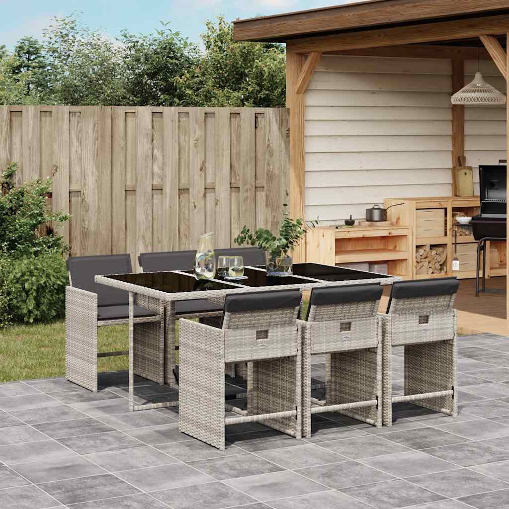 Set Pranzo Giardino 6 Sedie Polyrattan Grigio Chiaro Tavolo 165 cm
