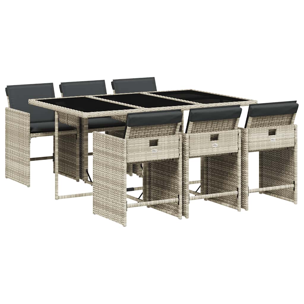 Set Pranzo Giardino 6 Sedie Polyrattan Grigio Chiaro Tavolo 165 cm