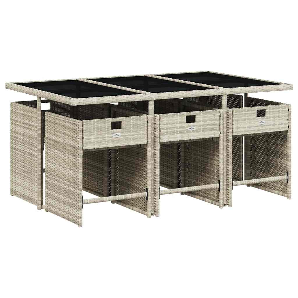 Set Pranzo Giardino 6 Sedie Polyrattan Grigio Chiaro Tavolo 165 cm