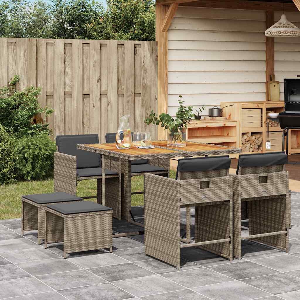Salotto da Pranzo per Giardino in Polyrattan 9 pz Grigio