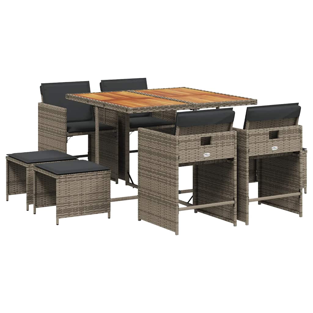 Salotto da Pranzo per Giardino in Polyrattan 9 pz Grigio