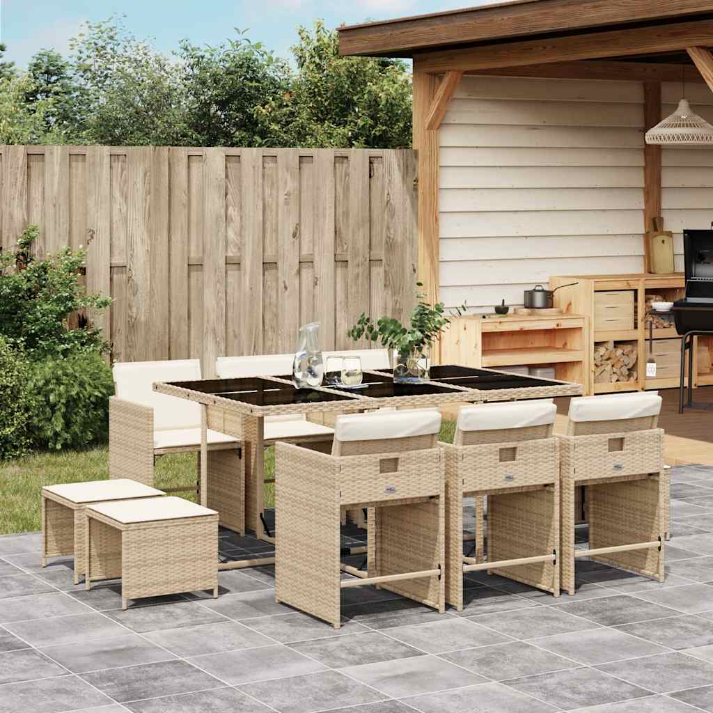 Tavolo con 6 Sedie e 4 Sgabelli da Giardino Beige in Polyrattan