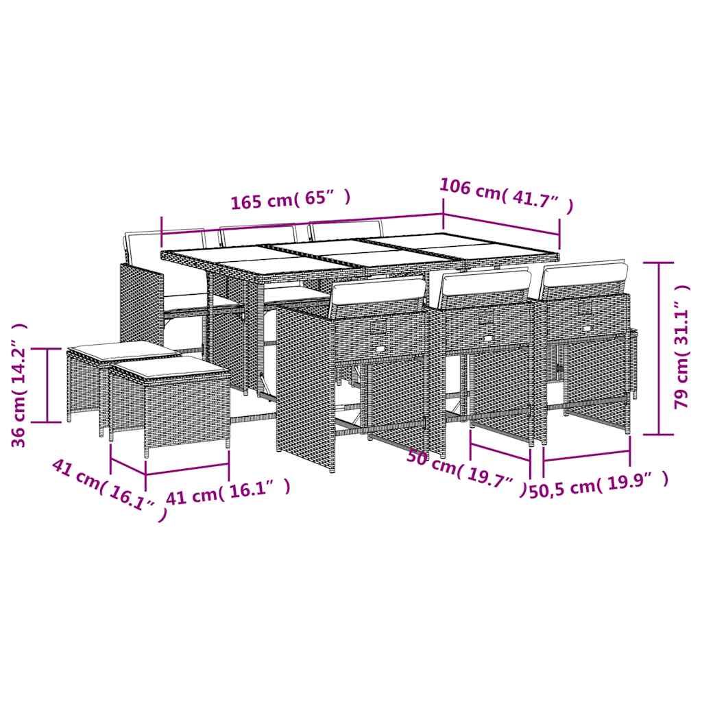Tavolo con 6 Sedie e 4 Sgabelli da Giardino Beige in Polyrattan