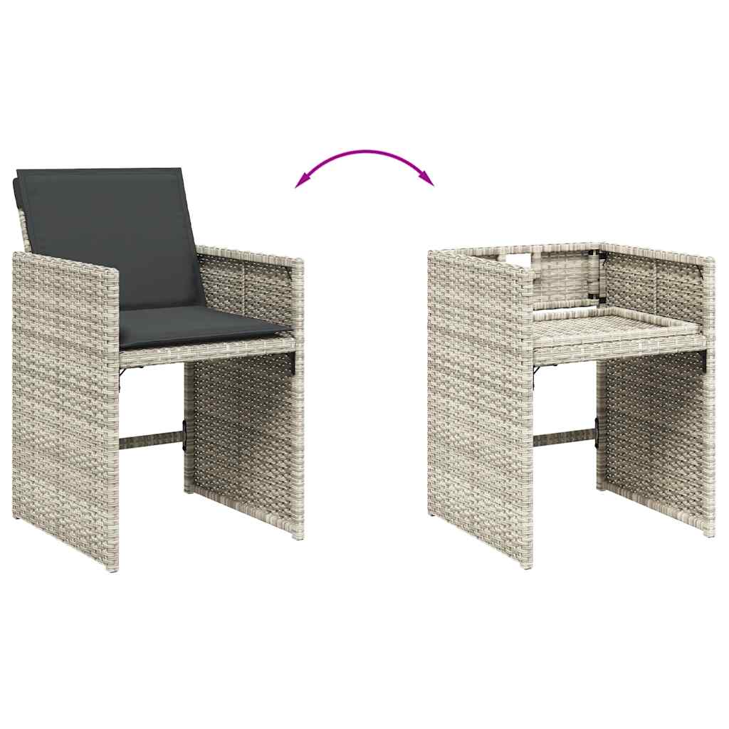 Set Pranzo da Giardino 9pz con Cuscini Grigio Chiaro Polyrattan