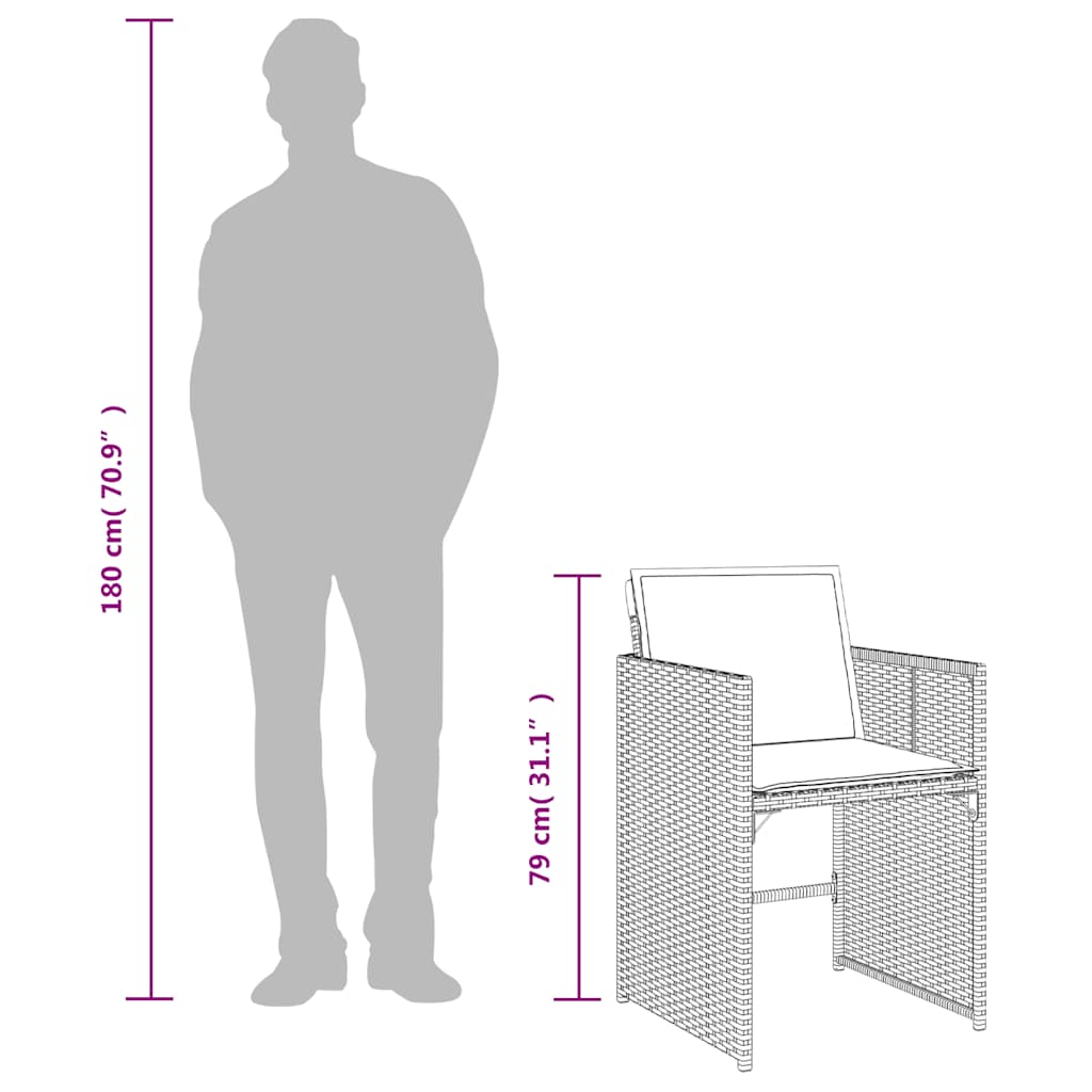 Set da Pranzo da Giardino 11 pz con Cuscini Polyrattan Marrone