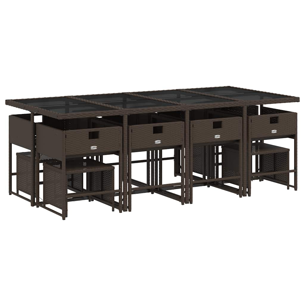 Set da Pranzo da Giardino 13pz con Cuscini Marrone Polyrattan