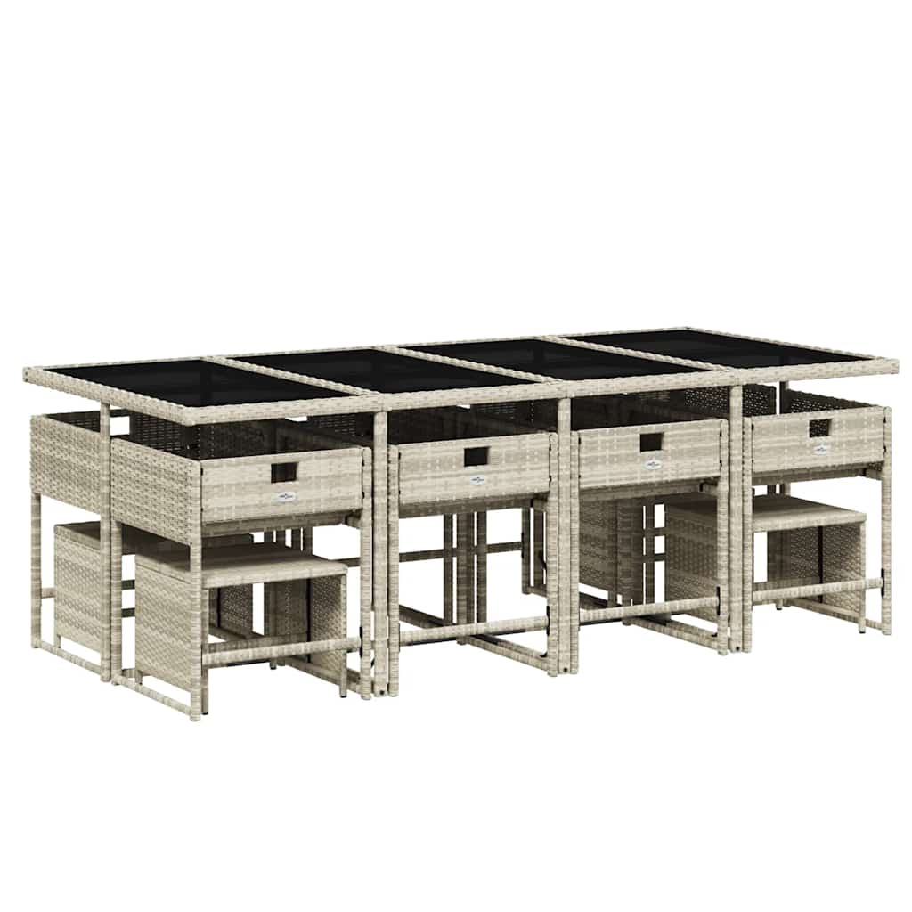 Set da Pranzo da Giardino 13pz con Cuscini Grigio in Polyrattan