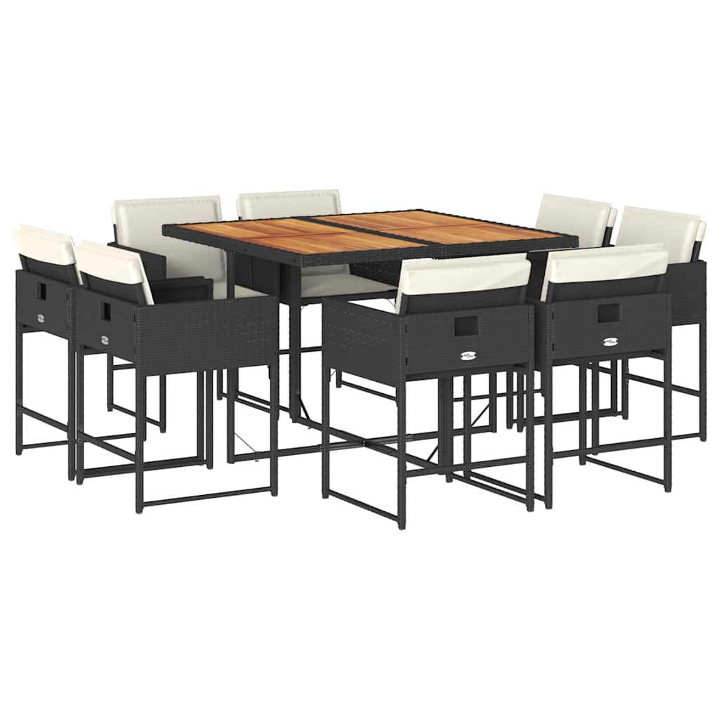 Set pranzo da giardino 8 sedie in rattan PE nero