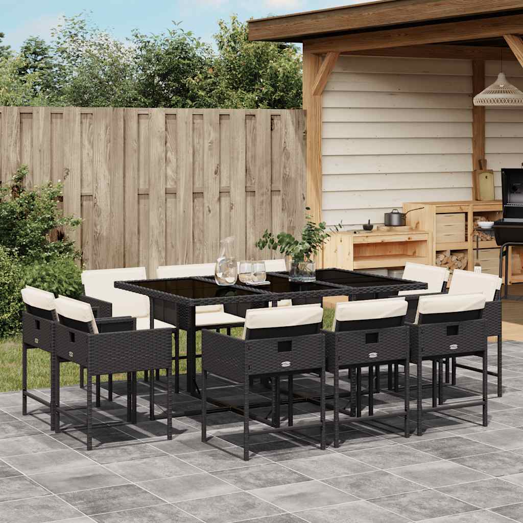Set da pranzo da giardino 11 pz in rattan PE nero