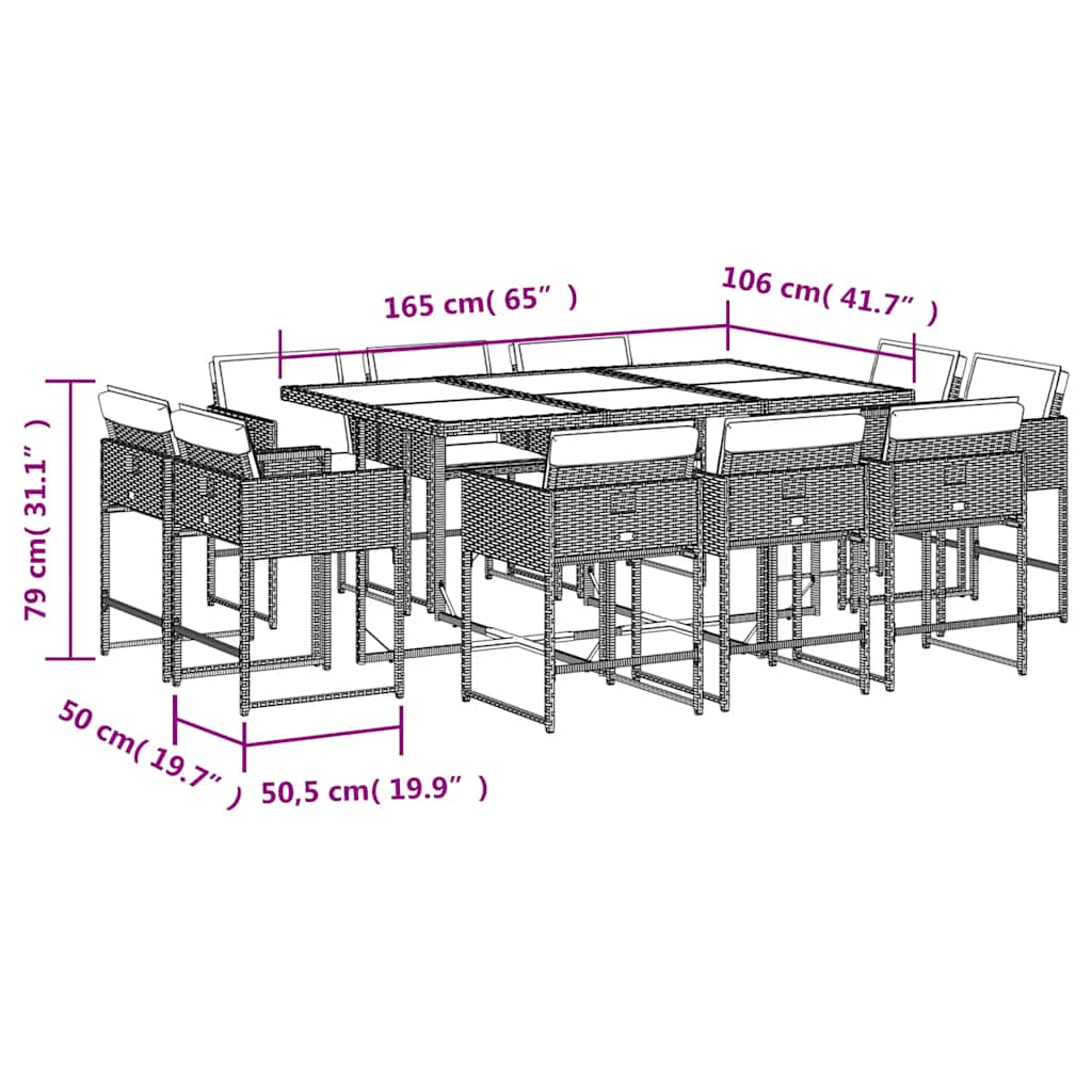 Set da pranzo da giardino 11 pz in rattan PE nero