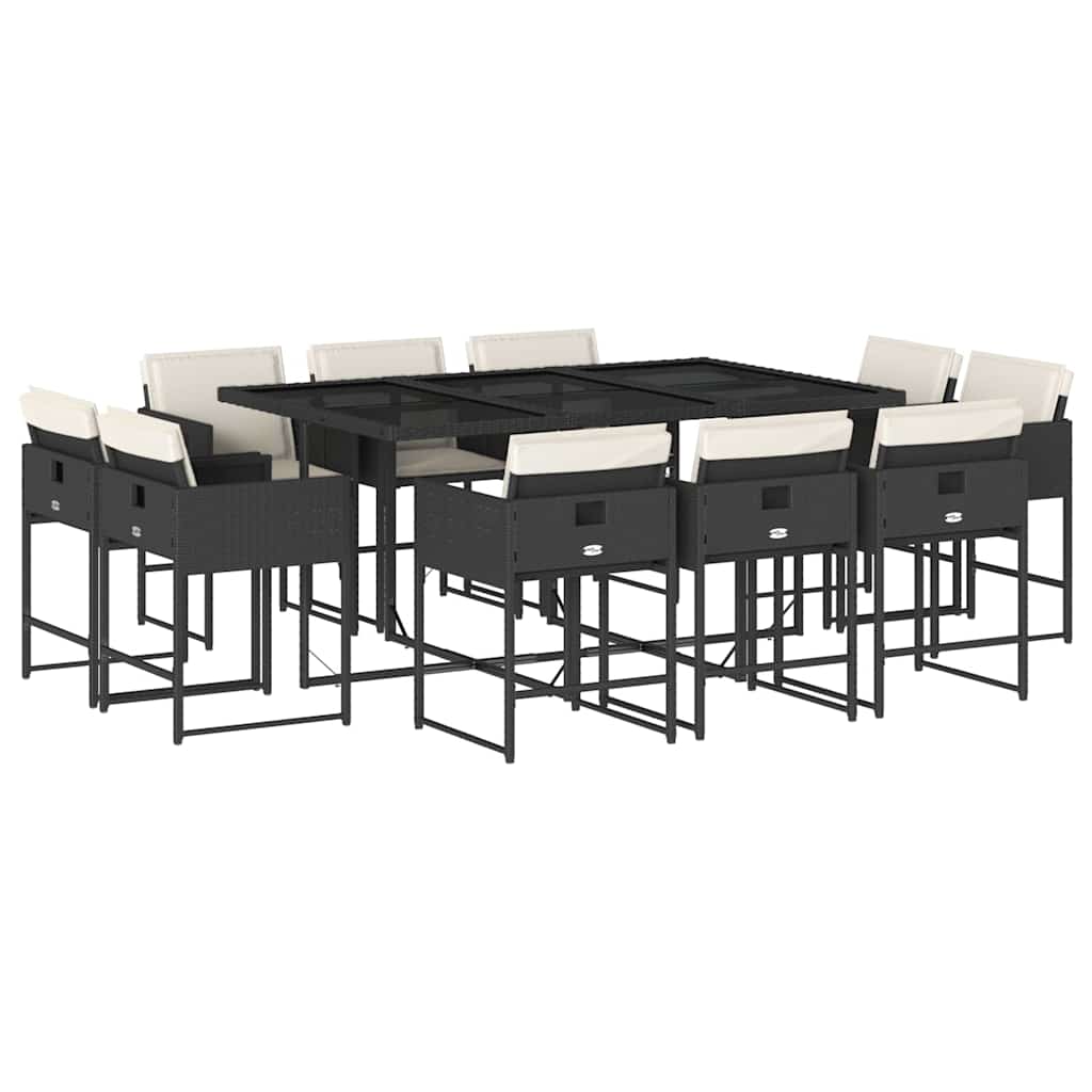 Set da pranzo da giardino 11 pz in rattan PE nero