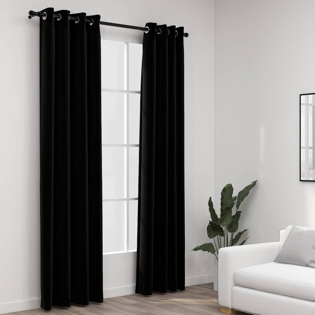 Tende Oscuranti Effetto Lino con Occhielli 2pz 140x245cm Nere
