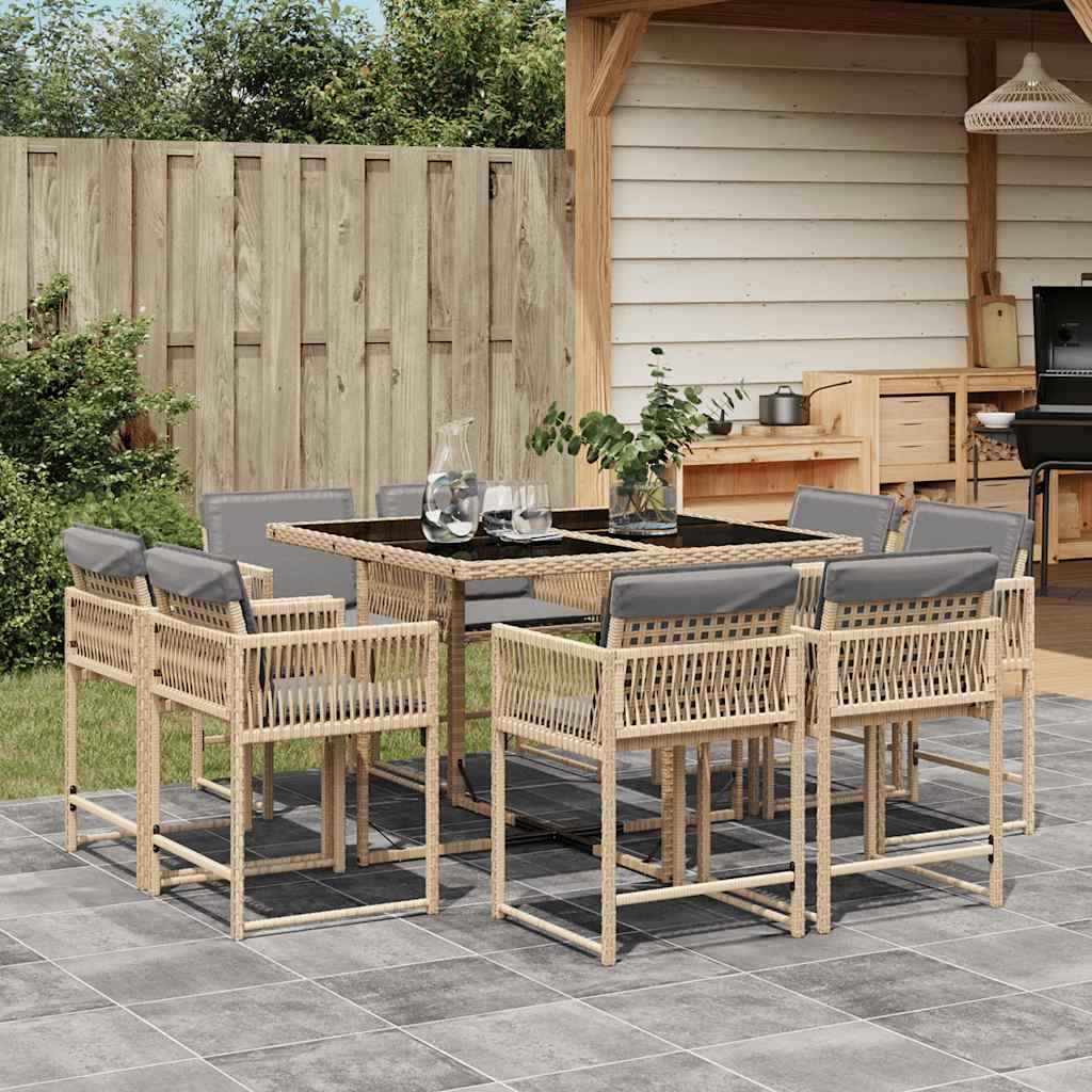Set Pranzo Giardino 8 Sedie con Tavolo Vetro Beige Misto