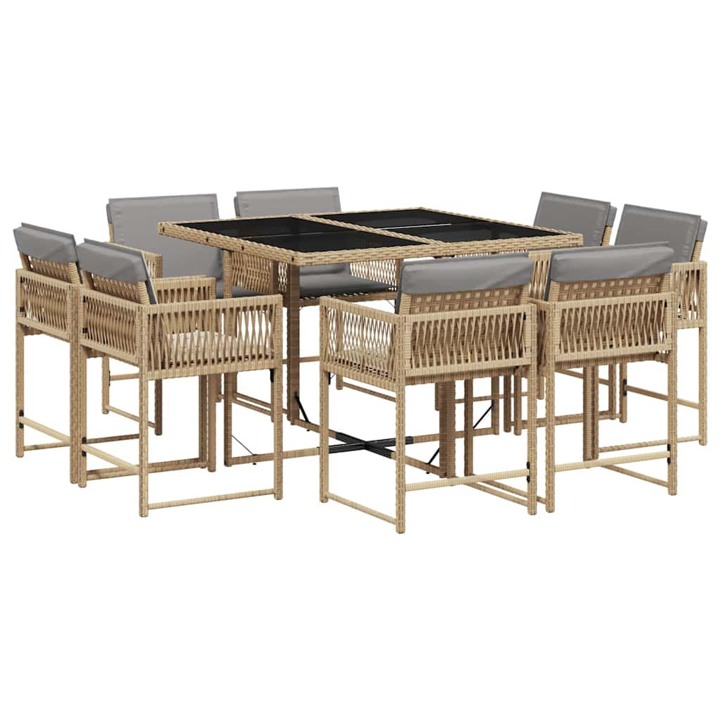 Set Pranzo Giardino 8 Sedie con Tavolo Vetro Beige Misto