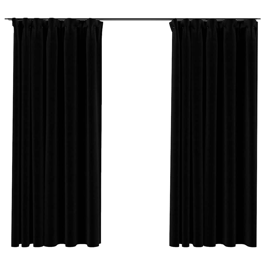 Tende Oscuranti con Ganci Effetto Lino 2 pz Nere 140x175 cm