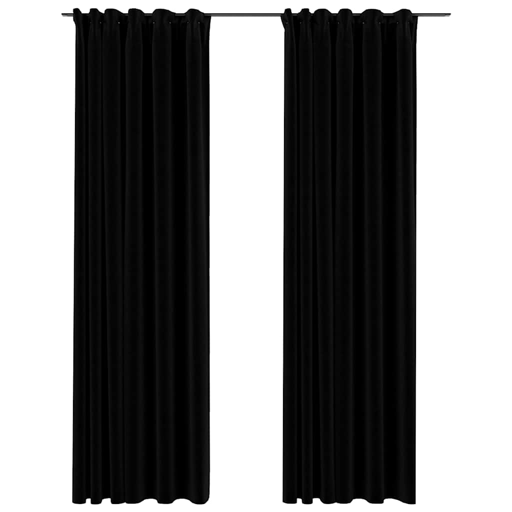 Tende Oscuranti con Ganci Effetto Lino 2 pz Nere 140x245 cm