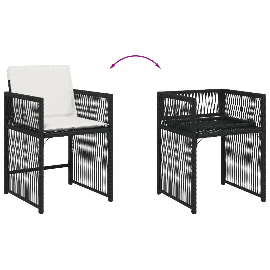 Set da Pranzo da Giardino 6 Posti in Rattan PE Nero con Tavolo in Vetro