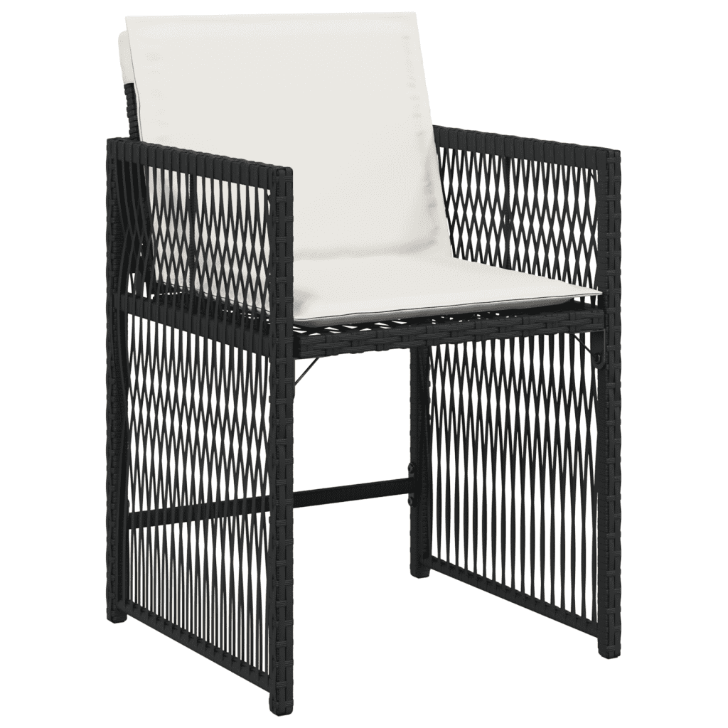 Set da Pranzo da Giardino 6 Posti in Rattan PE Nero con Tavolo in Vetro