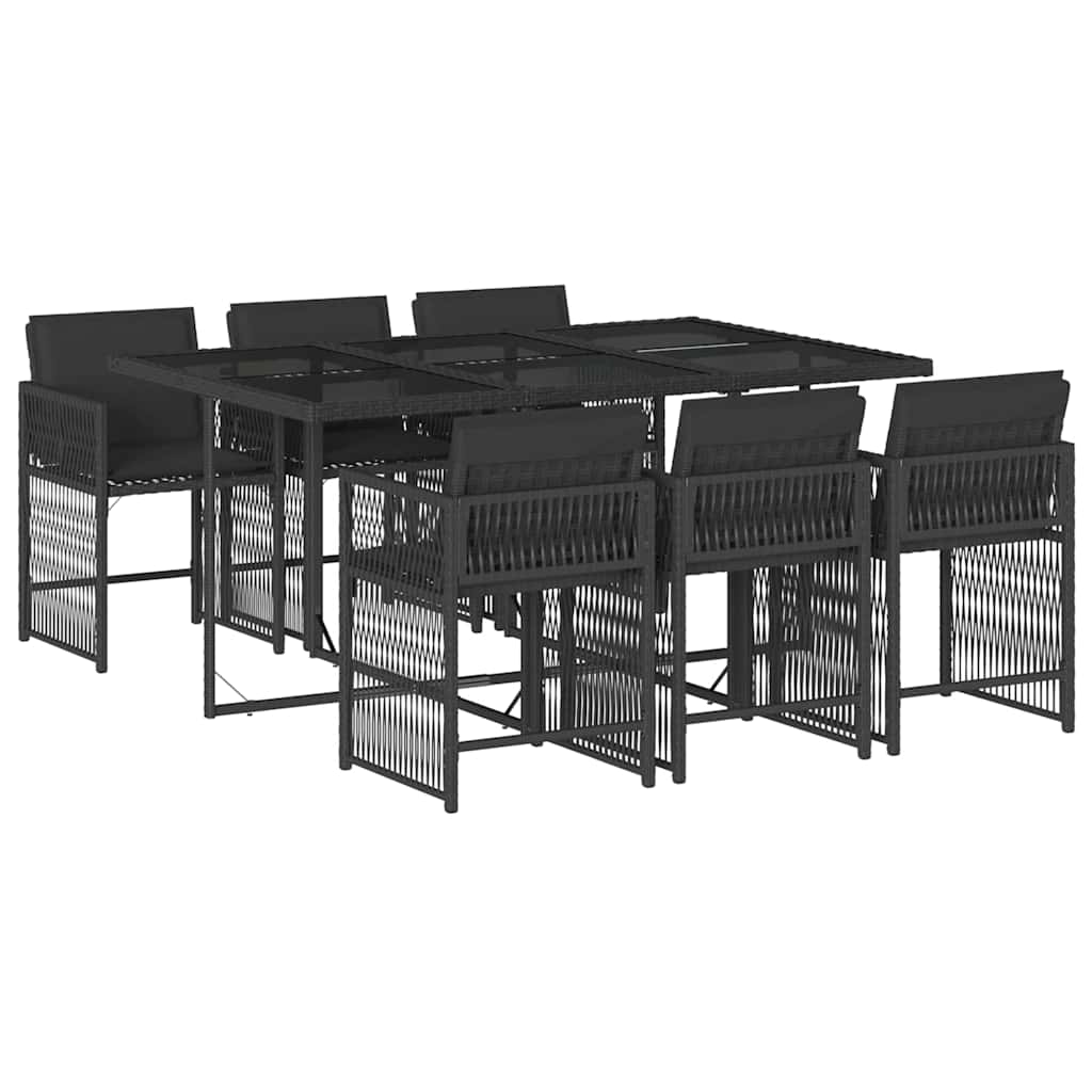 Set pranzo giardino nero 7 pz con tavolo in vetro
