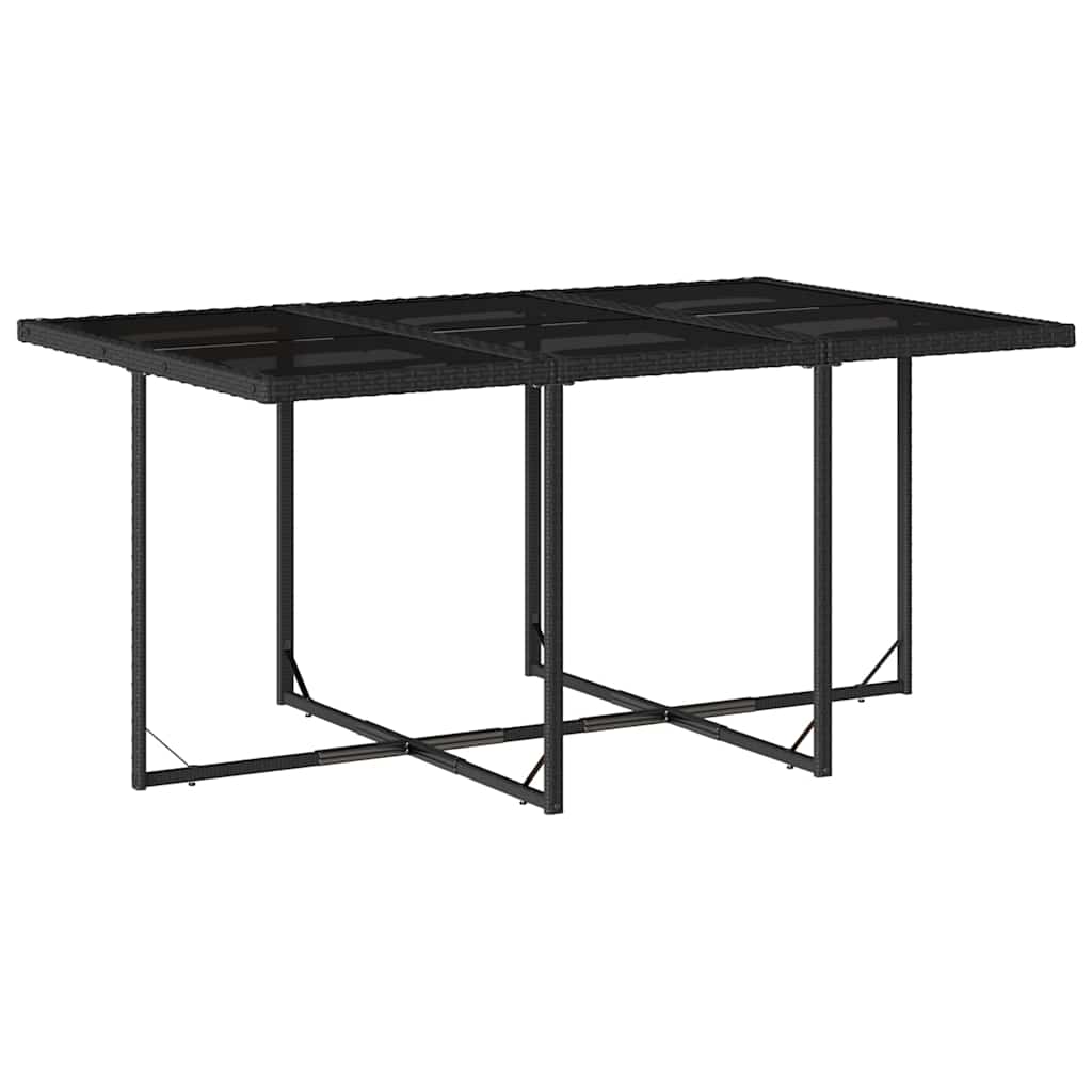Set pranzo giardino nero 7 pz con tavolo in vetro