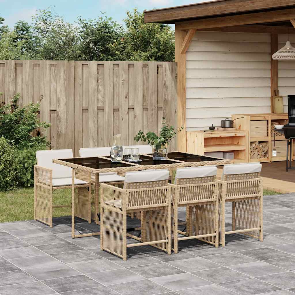 Set da pranzo da giardino 7 pz beige in rattan PE con cuscini