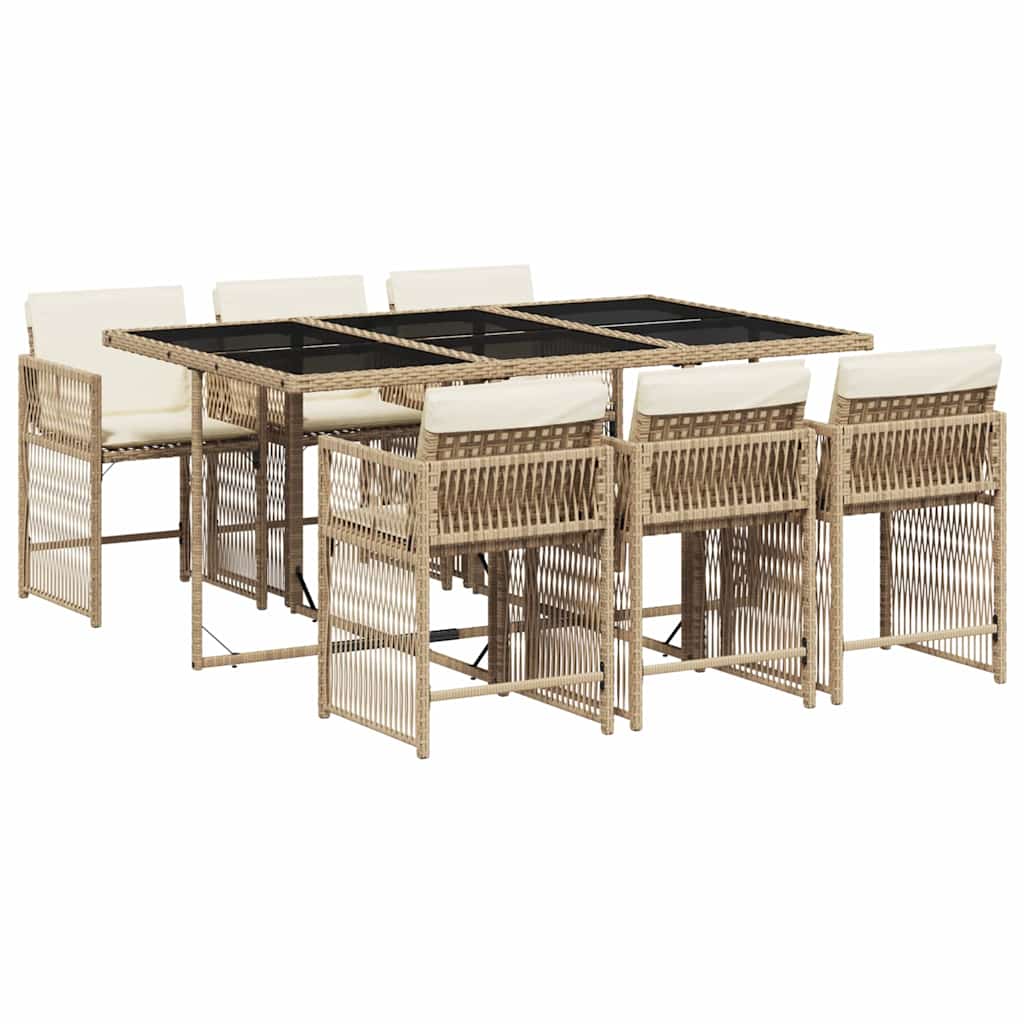 Set da pranzo da giardino 7 pz beige in rattan PE con cuscini