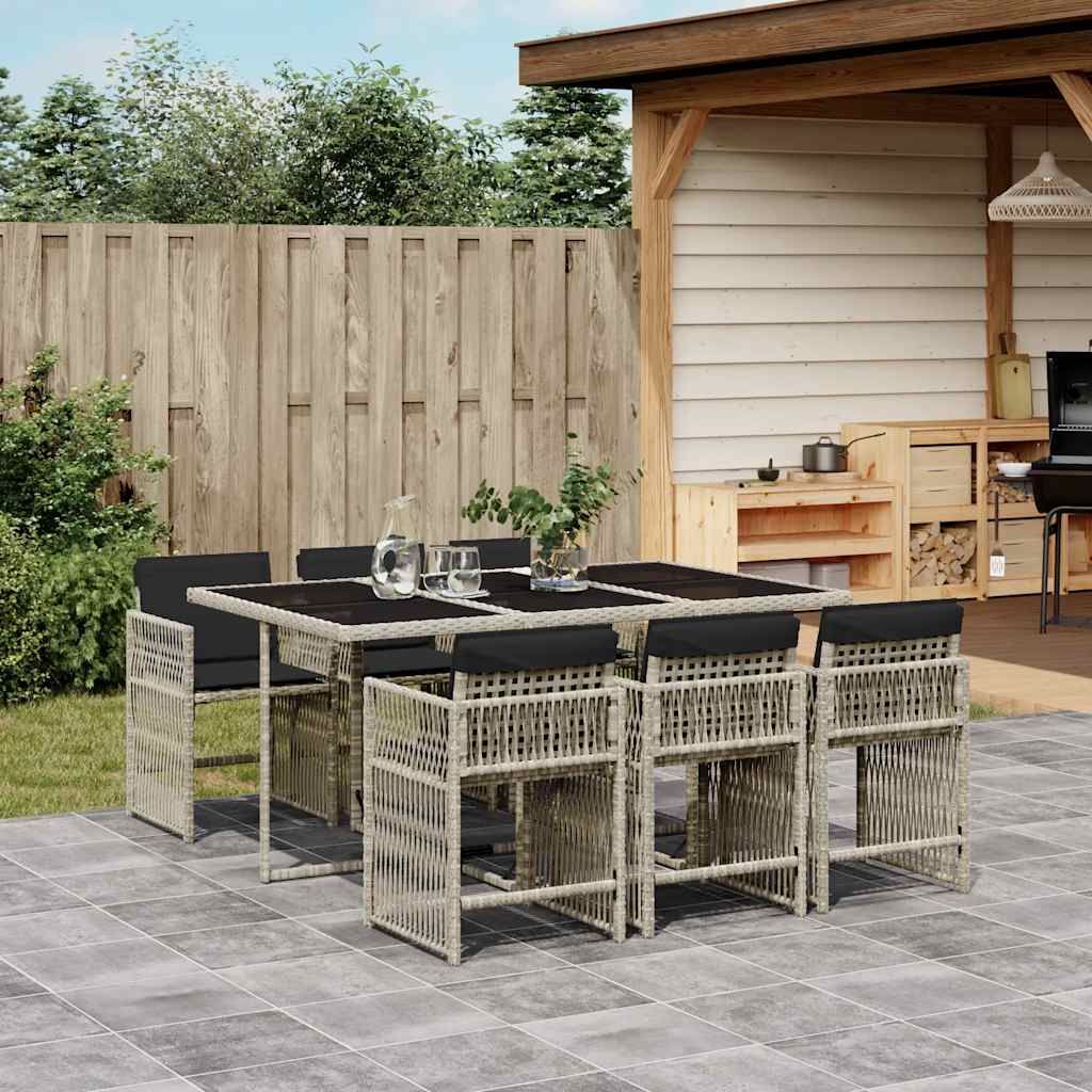Set da pranzo da giardino 7 pz in polyrattan grigio chiaro