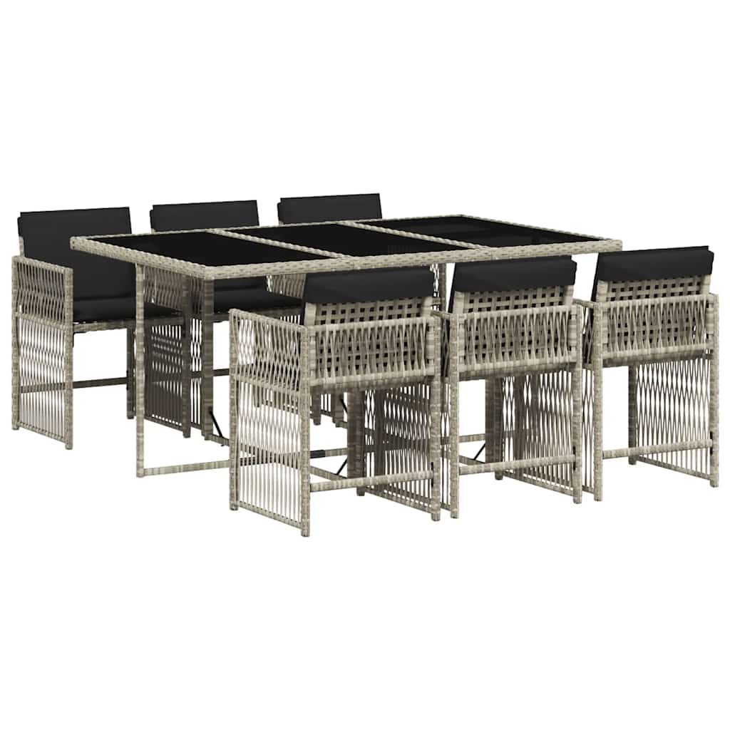 Set da pranzo da giardino 7 pz in polyrattan grigio chiaro