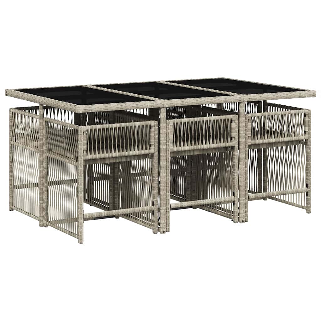 Set da pranzo da giardino 7 pz in polyrattan grigio chiaro