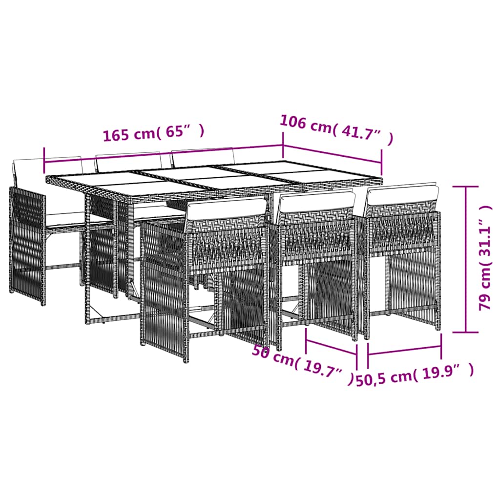 Set da pranzo da giardino 7 pz in polyrattan grigio chiaro